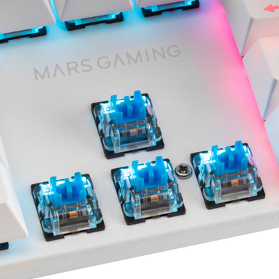 Tastierë mekanike Mars Gaming MK422WR, me drita RGB, madhësi e plotë, e bardhë