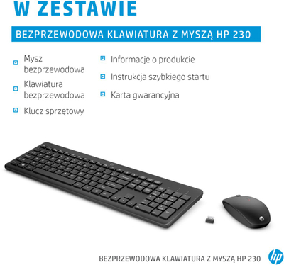 Set tastierë dhe mausi HP 230 Wireless, 2.4 GHz, 1600 DPI, i zi