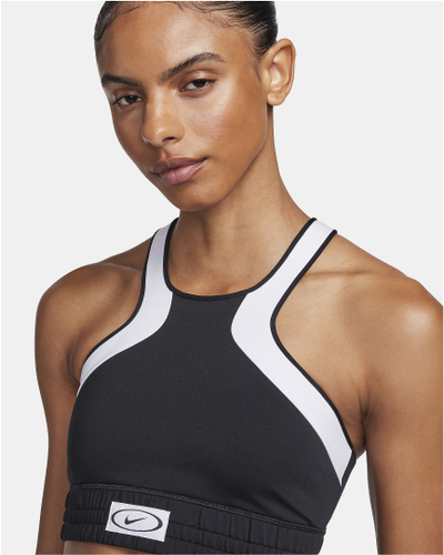 Спортски градник Nike Training Racer Neck, средна потпора, без жици, црн