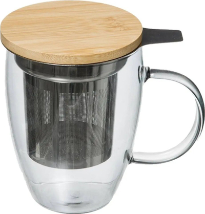 Filxhan qelqi Secret de Gourmet ARHA, me infuzer dhe kapak bambu, 400ml, transparent