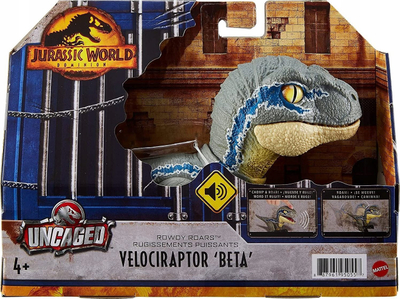 Figurinë dinosauri Imaginext Jurassic World Velociraptor Beta, me zëra, gri