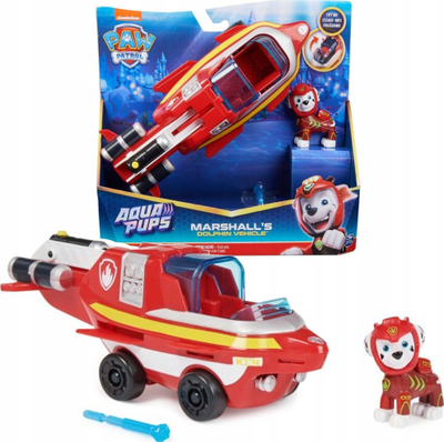 Lodër makinë PAW Patrol Aqua Pups Marshall Dolphin Rescue, me figurë, e kuqe