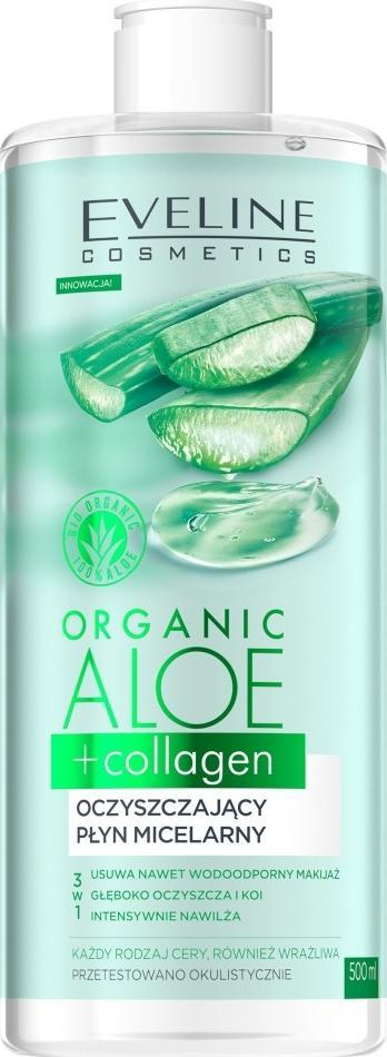 Ujë micelar Eveline Cosmetics Organic Aloe Collagen, 500ml, për fytyrë