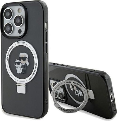 Mbulesë telefoni Karl Lagerfeld Ring Stand Karl & Choupette MagSafe, për iPhone 14 Pro, e tejdukshme