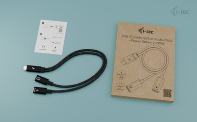 Kabllo USB i-tec C31DUALSPLITTERCBLPD, USB-C në 2x USB-C, 0.3 m, i zi