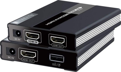 Extender HDMI KVM Techly, set transmetues marrës, USB RJ45, i zi