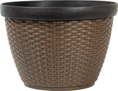 Vazo lulesh Saska Garden Plastic Rattan, diametër 30.5 cm, plastikë, kafe