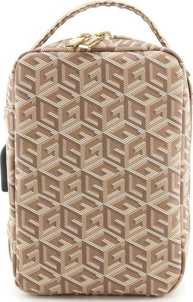 Чанта за во рака Guess GCube Stripe, синтетичка кожа, со USB порта, кафеава