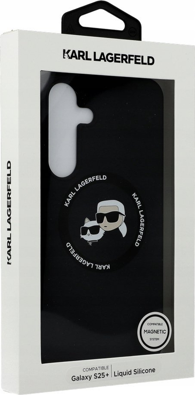 Kapak telefoni Karl Lagerfeld Liquid Silicone K&amp;CH Heads, për Samsung Galaxy S25 Plus, me MagSafe, ngjyrë e zezë