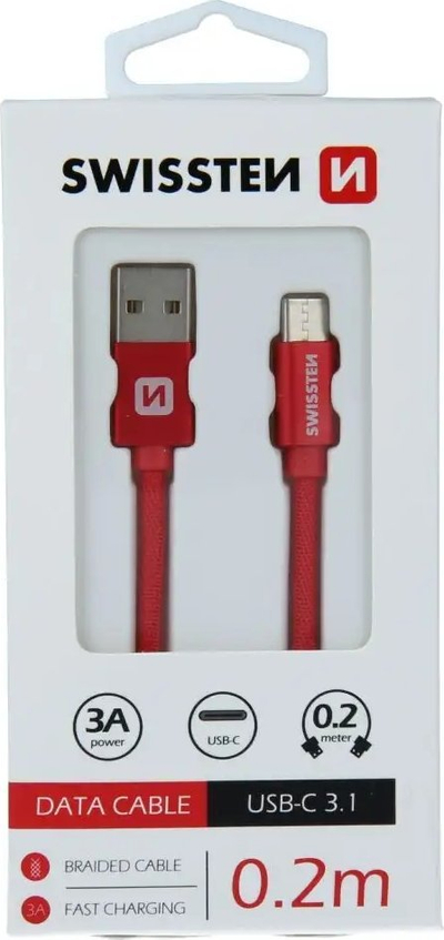 Kabllo USB Swissten Textile, USB A me USB C, 0.2m, e zezë