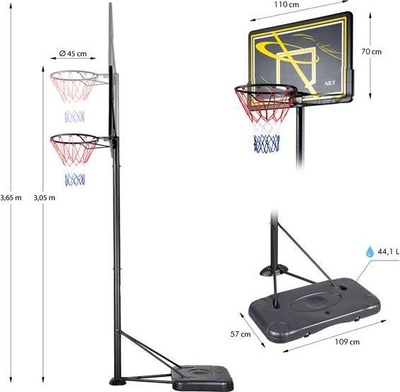 Kosh basketbolli Nils Extreme ZDK019E, lartësi e rregullueshme 3.05 m, me bazë të mbushshme