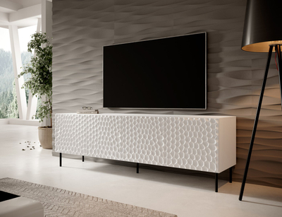 Komodë TV Bed Meble HOLE, 190x40.5x59.5 cm, MDF dhe panel druri, e bardhë mat