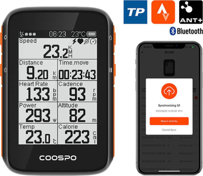 Kompjuter biçiklete Coospo BC200 me GPS, ekran 2.6", ngjyrë e zezë