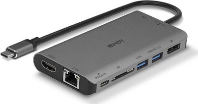 Dock USB C Lindy 43323, HDMI DP 4K, Power Delivery 100W, gri