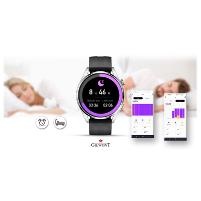 Ora e zgjuar Giewont GW450-4, ekran me ngjyra, mat rrahjet e zemrës, argjendtë me rrip të zi