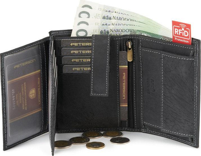 Portofol për burra Peterson, lëkurë nubuck, RFID Protect, i zi