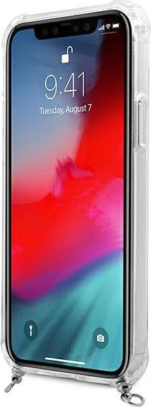 Kapuç telefoni Guess GUHCP12MKC4GSSI për iPhone 12 / 12 Pro 6.1", kapak i fortë transparent, me rrip zinxhir argjendi