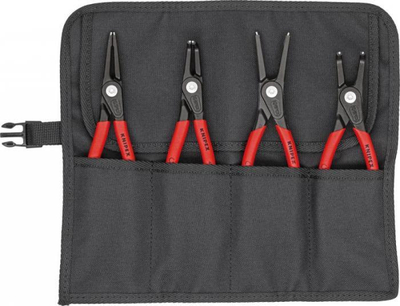 Set pincash për segmente sigurie Knipex Precision, 4 copë, me çantë rrotulluese, i kuq