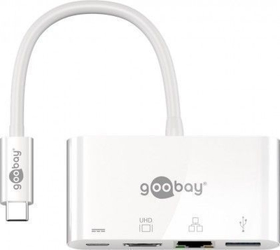 Adapter USB C Goobay 62105, HDMI 4K, Gigabit Ethernet, i bardhë