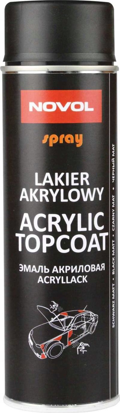 Sprej bojë akrilike Novol Topcoat, 0.5L, mat, e zezë