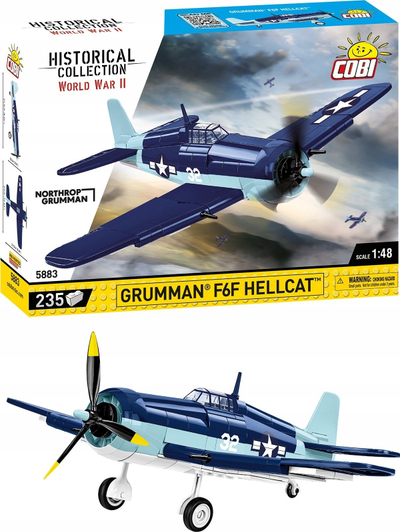 Set ndërtimi COBI Grumman F6F Hellcat 5883, 235 copë, avion luftarak, blu e bardhë