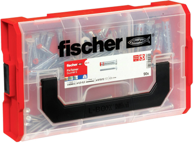 Set dyle për mure zbrazëta Fischer FixTainer DuoHM S, 55mm, 90 copë, i kuq