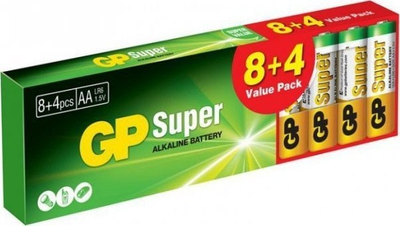 Bateri alkaline GP Super, AA LR6, 1.5V, paketim 12 copë