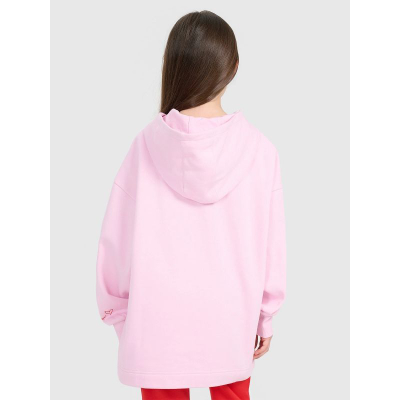 Bluzë me kapuç për goca 4F 4FJRAW25TSWSF2429, oversize, pambuk, rozë