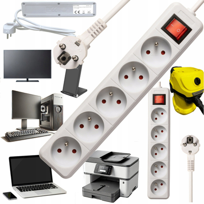 Продолжен приклучок Bounn Surge Protector, 5 излези, 1.5 m, бела
