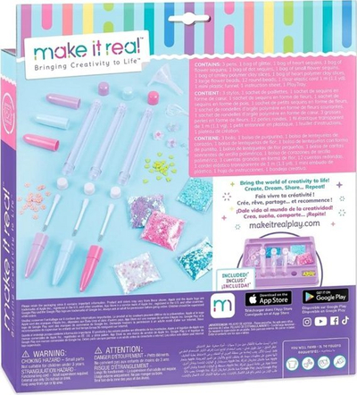 Set kreativ Make It Real DIY Floaty Pens, 3 stilolapsa me xixa, për personalizim, shumëngjyrësh