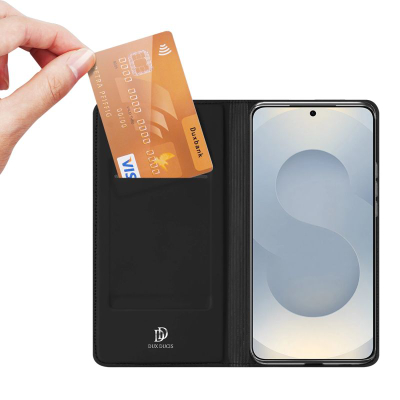 Футрола за телефон Dux Ducis Skin Pro за Samsung Galaxy S25 Plus, со капак, со држач, црна
