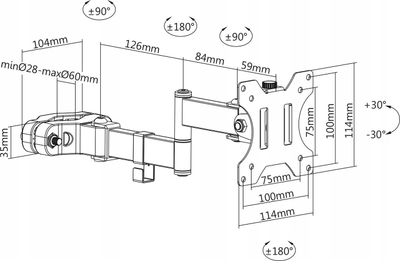 Mbajtëse monitori Maclean MC-984, 17"-32", për tub 28-60mm, e zezë