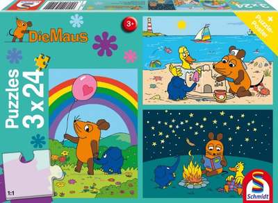 Puzzle fëmijësh Schmidt Die Maus 56212, 3x24 pjesë, kartoni me ngjyra, shumëngjyrësh