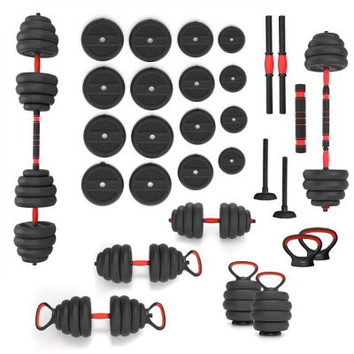 Set peshash HMS SGN140 6 në 1, 40kg, barbell, hantela, kettlebell, e zezë