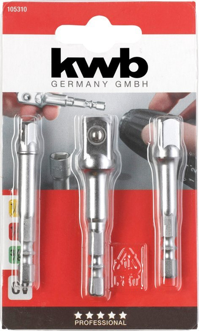 Set adaptorësh për çelësa tubash KWB 105310, 3 copë, krom
