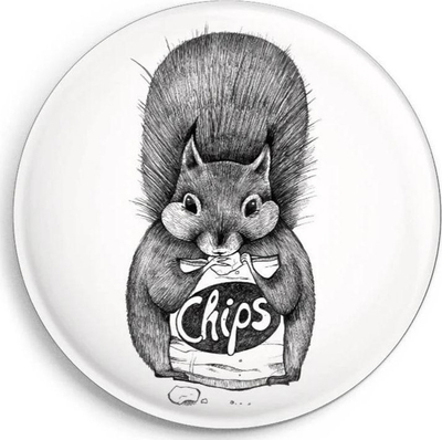 Magnet dekorativ Worth Keeping, Squirrel Magnet With Chips, 56mm, i bardhë