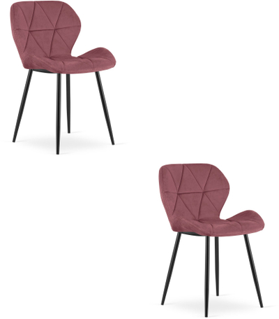 Set karrige Mango Chair, kadife rozë e errët, këmbë metalike të zeza, 2 copë