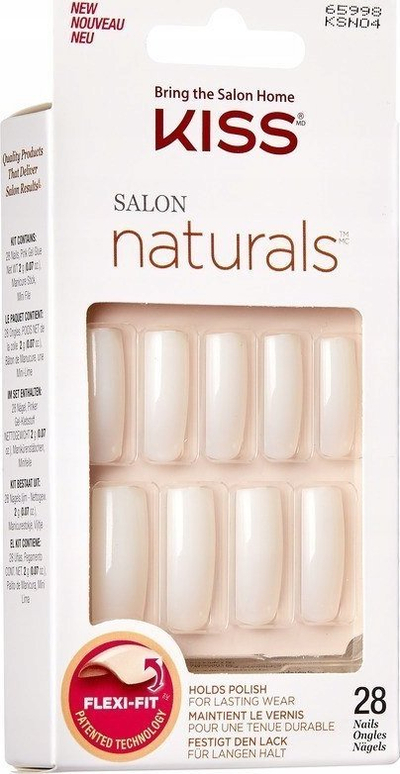 Сет вештачки нокти Kiss Salon Naturals Go Rogue, 28 парчиња, средна должина, природна розева