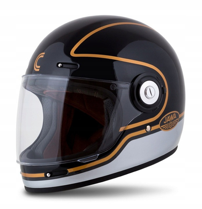Helmetë moto Cassida Fibre Jawa Sport, integrale, madhësia 2XL, e zezë argjendtë ari