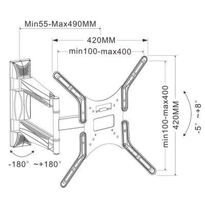 Mbajtëse muri Techly Slim Mount për TV, 25-55", me krah rrotullues, e zezë