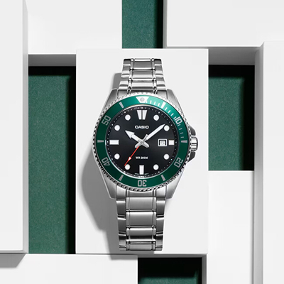 Orë për meshkuj Casio MDV-107D-3AVEF, e argjendtë/gjelbër