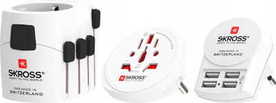 Adaptër udhëtimi Skross PRO+, universal, 4x USB, i bardhë