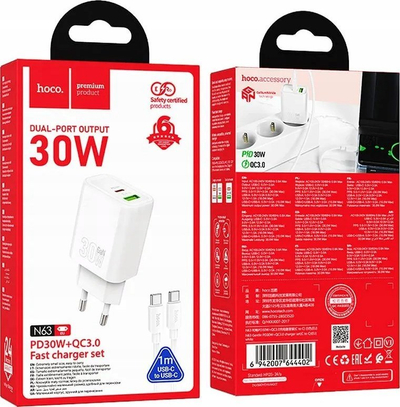 Karikues rrjeti HOCO N63, 30W, PD QC3.0, i bardhë