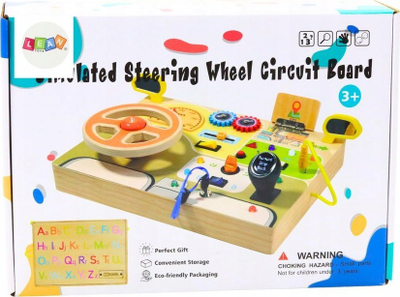 Lodër druri Lean Toys Steering Wheel Board, panel drejtimi edukativ, për kalamaj 3+, shumëngjyrëshe