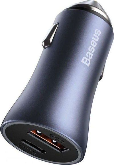Karikues për veturë Baseus Golden (CCJD-0G), 1x USB-A, 1x USB-C, 3 A, i hirtë