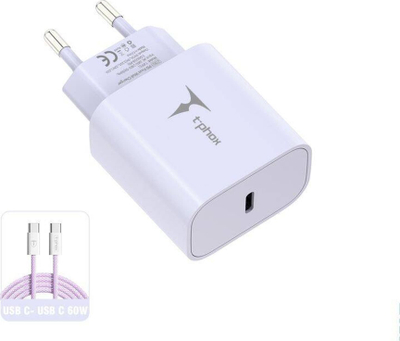 Karikues me mur T-phox Moderate Series T-PP11, 20W PD, kabllo USB-C në USB-C 60W, lejla