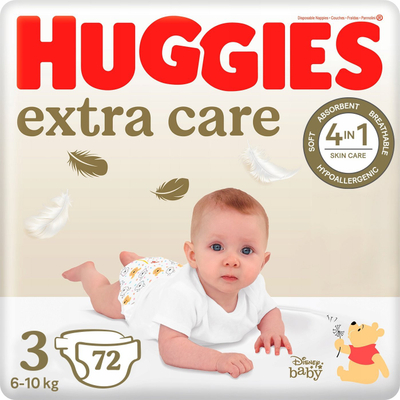 Pelena Huggies Extra Care 3, 5-9kg, 72 copë, bezhë
