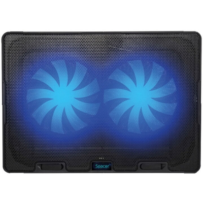 Ngritës laptopi Spacer, 17", 2 ventilatorë 14cm, shpejtësi e rregullueshme, metalik