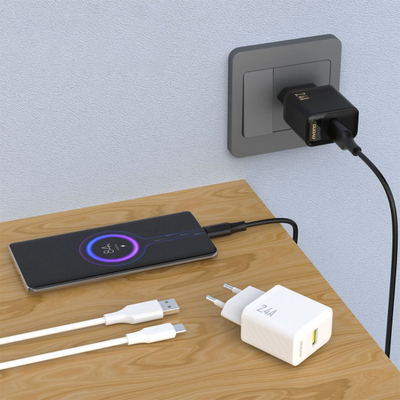 Karikues rrjeti Dudao A23T, USB A 2.4A, kabllo USB A në USB C, i bardhë