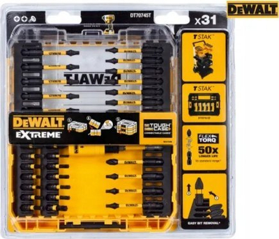 Set bitash për kaçavidë DeWalt FlexTorq 31 copë, me kuti ToughCase, i verdhë